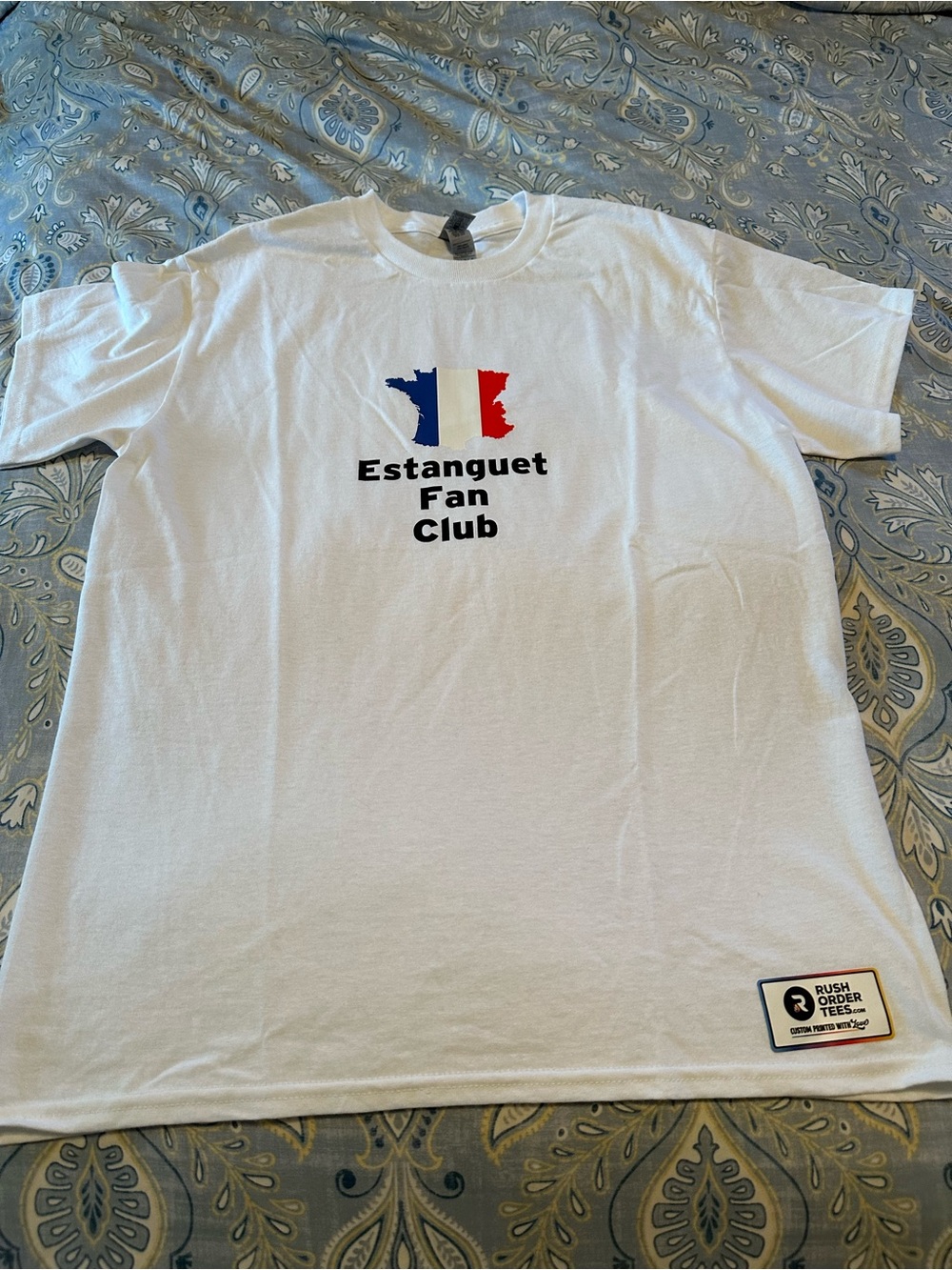 Custom Estanguet Fan Club White Graphic Tee, M